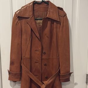 Genuine Brown Leather Vintage Trench Coat